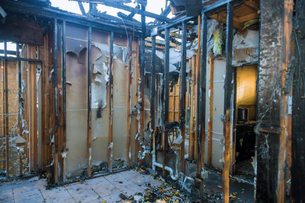 Professional Fire Damage Restoration technician working in Monticello, WI